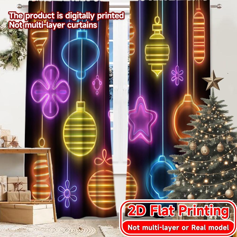 

Semi Sheer Flat Printing Neon Noel Chic Curtains Prints Decorations Outdoor Decorative Curtain Set Of 2 Made Polyester Washable W100*H70(CM)-Hooks&1PCS