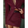 Oymimi Fashion Wine Red Two Piece Set For Women Elegant Long Sleeve Single Breasted Blazers And Slim Simple Mini Skirts Sets