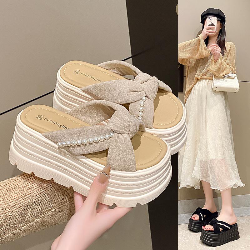 Fashion String Bead Shoes Ladies' Slippers Luxury Slides Platform Slipers Women Butterfly-Knot Designer Soft 2025 Summer Fashion
