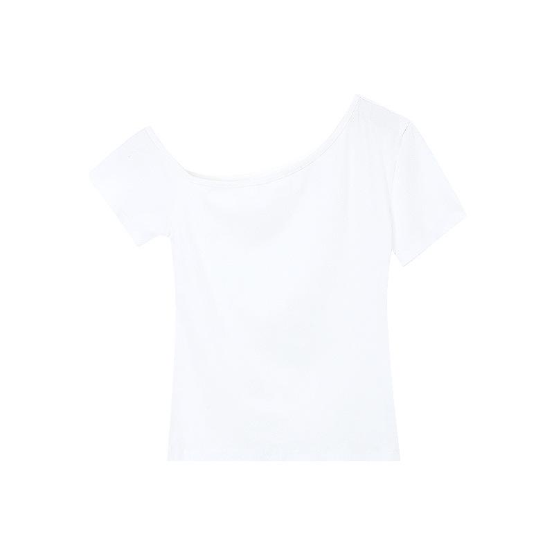 White Spicy Girl One-Shoulder Slim Fit Summer T-Shirt Small
