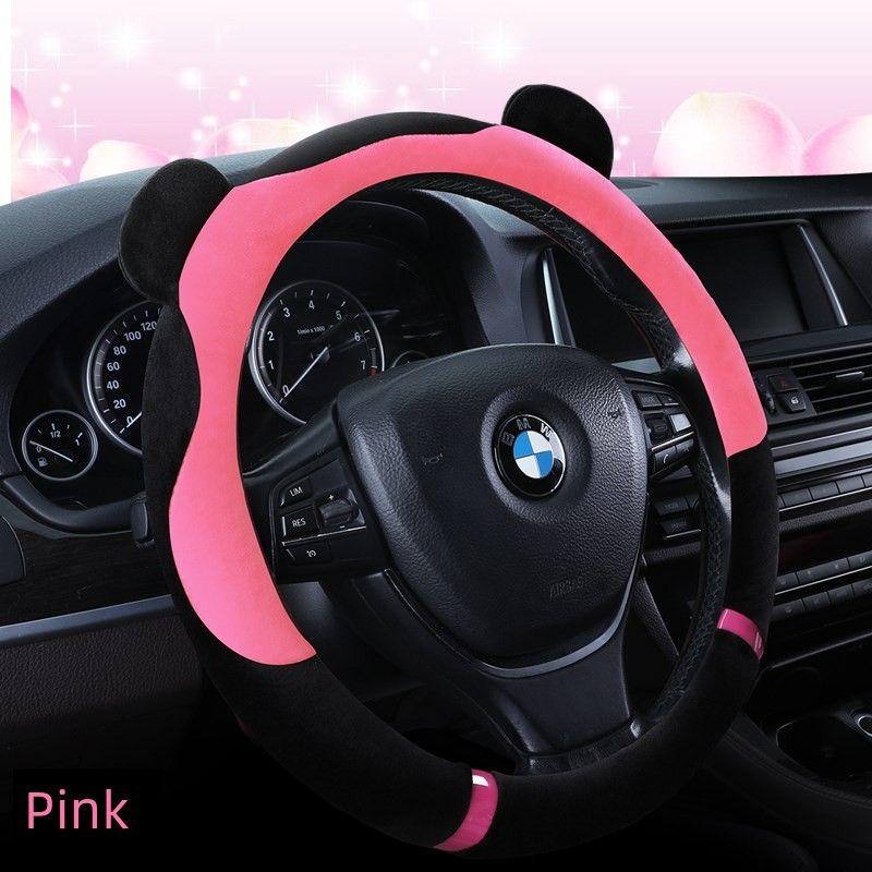 

Car Steering Wheel Cover for Women, Winter Short Plush, Korean Cute Universal Style, Personalized Fashion Winter Car Handle Cover Pink