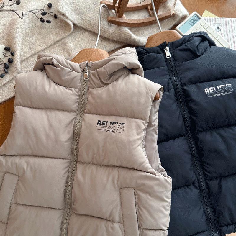 Children's Korean-Style Hooded Vest - Thick Warm Printed Down for Boys & Girls, Autumn/Winter Fashion Outerwear