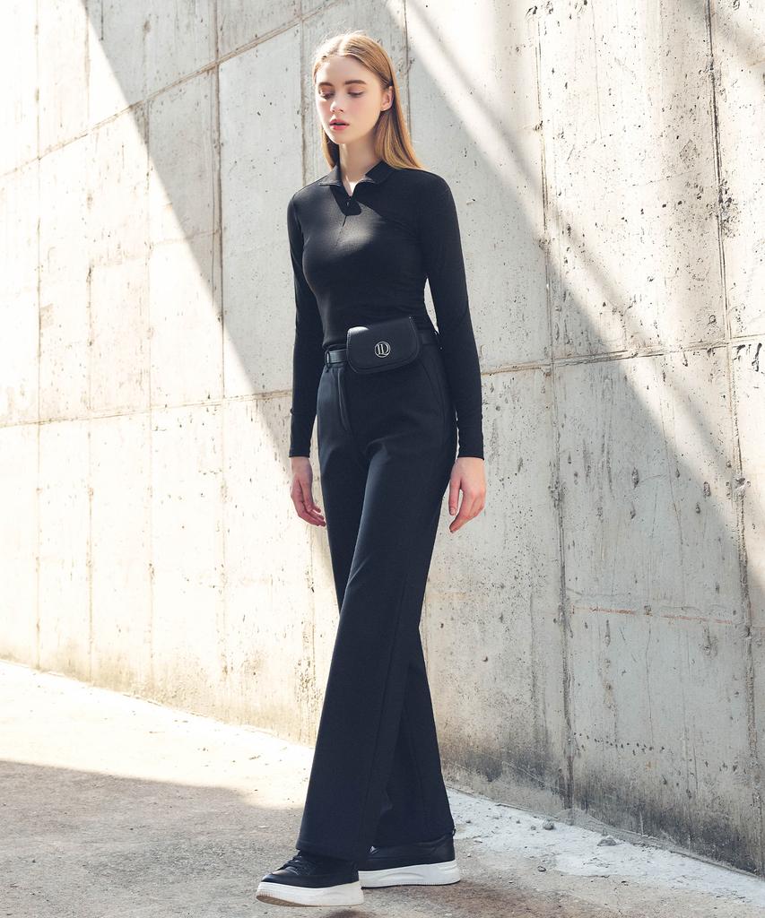 LORDLOAR Elastic Bonding Straight Slacks Black