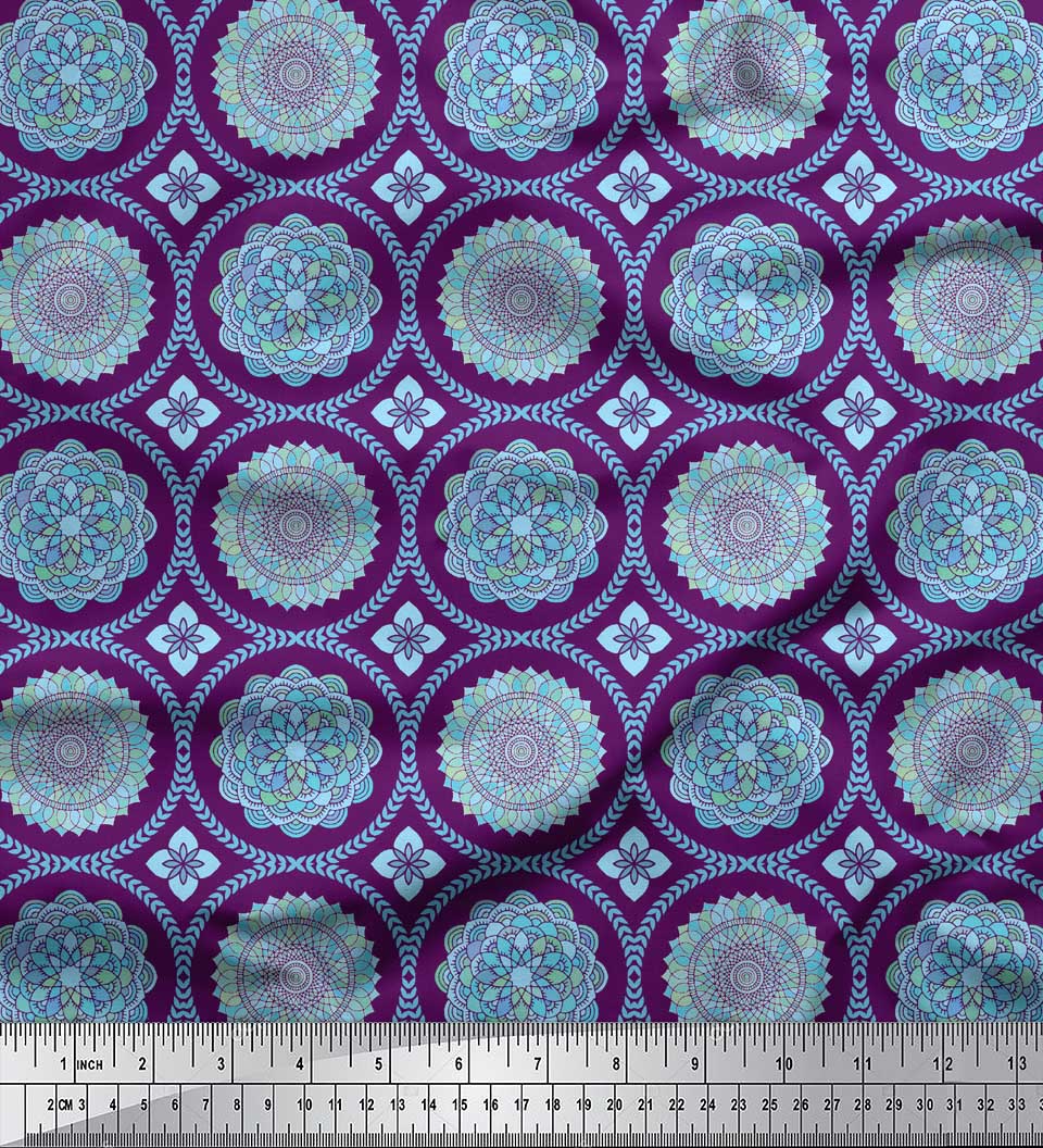 

Тканина Soimoi Grey Японський креп-сатин Блакитна мандала із принтами на метри 42 дюйми 42 Inch Wide - Poly Crepe фіолетовий