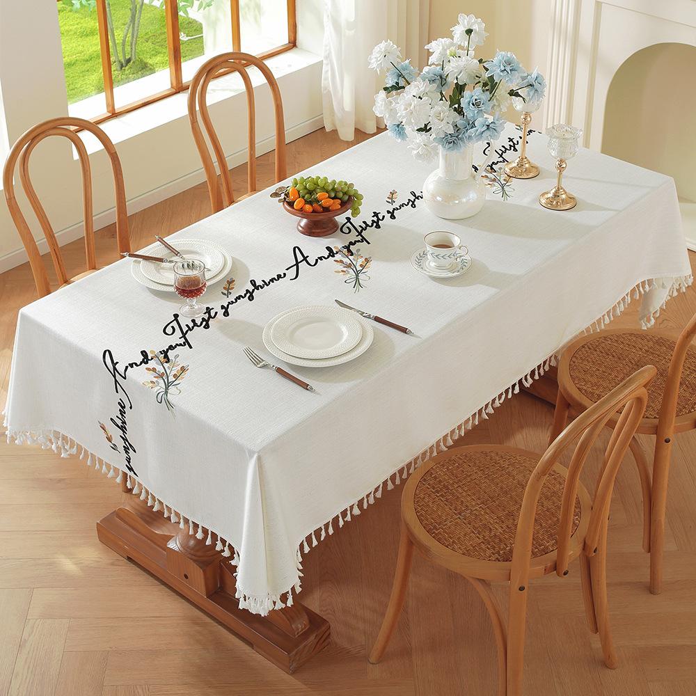 

Amazon Embroidery English Letters Flower Tassel Rectangular Coffee Table Tablecloth Table Cloth Manufacturer 60*60cm
