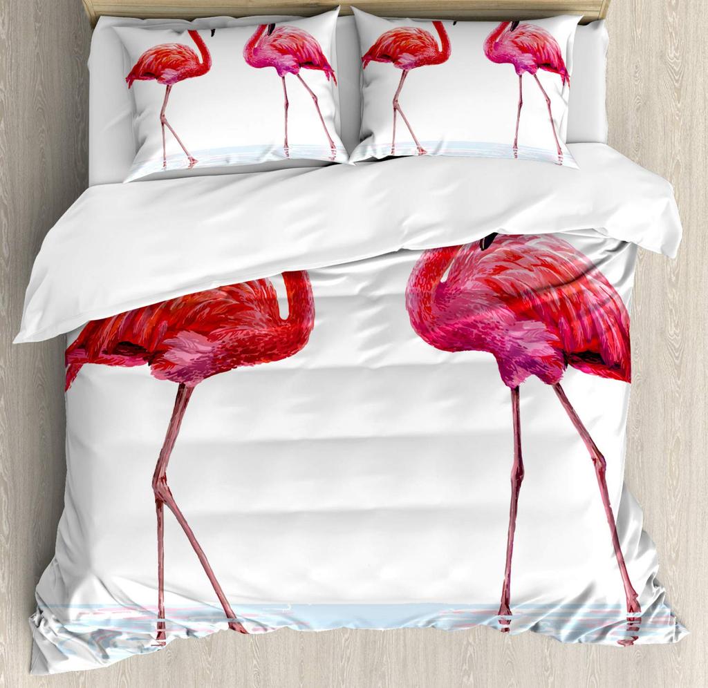 Flamingo Duvet Cover Set Tropical Animal Flamingo Pattern Bedding Set for Kids Boys Girls Soft Microfiber King Comforter Cover