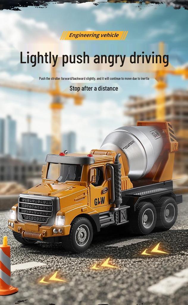 Douyin Alloy Children's Crane & Excavator: Inertial Sound & Light Mixer Truck Model