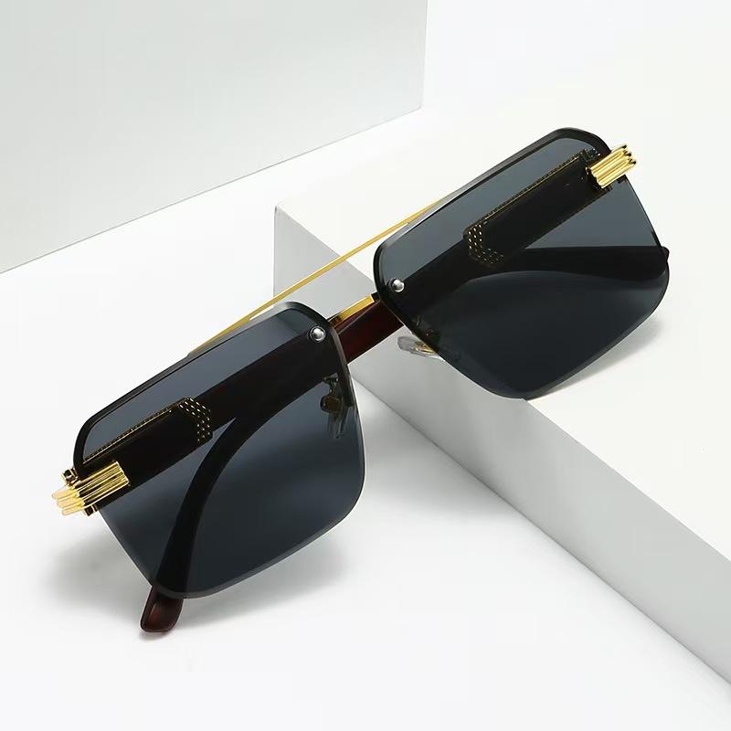 Box Sunglasses, Gu Shuangqiao Frameless Glasses, Wooden Temple Light Polycarbonate Frame, Half Frame Cut Edge Sunscreen Sunglasses