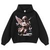 Vintage Hip Hop Oversized Distressed Hoodie With Graphic Print Loose Fit Streetwear Sweatshirt Men