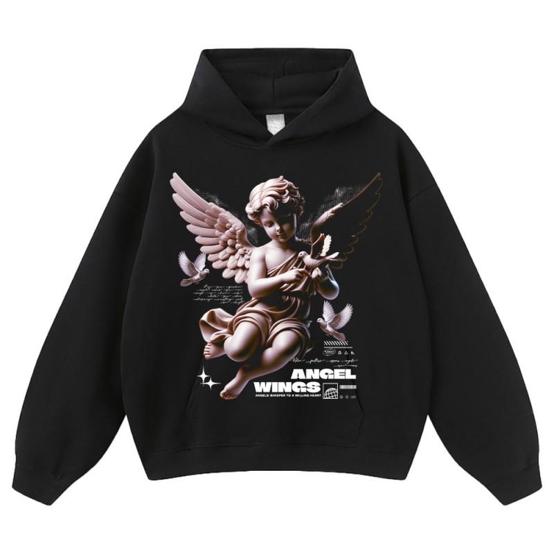 Vintage Hip Hop Oversized Distressed Hoodie With Graphic Print Loose Fit Streetwear Sweatshirt Men