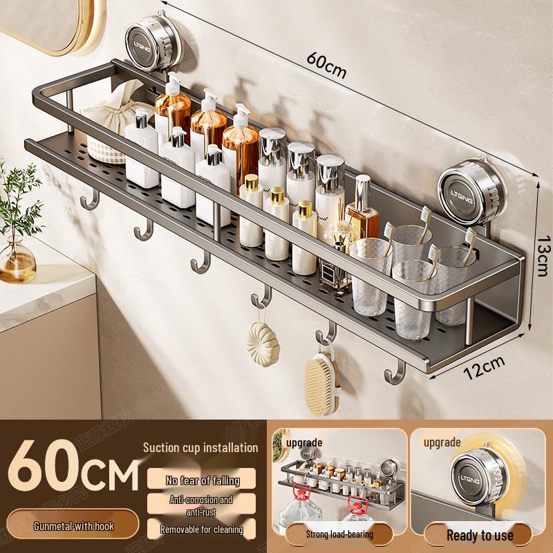 Wall-Mounted Aluminum Suction Cup Towel Rack & Bathroom Storage Shelf