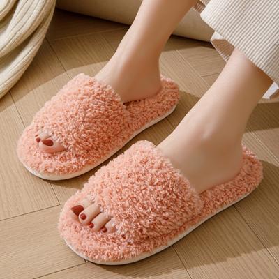 Ins Curly Opening Plush Cotton Slippers for Women At Home Indoor Plush Slippers