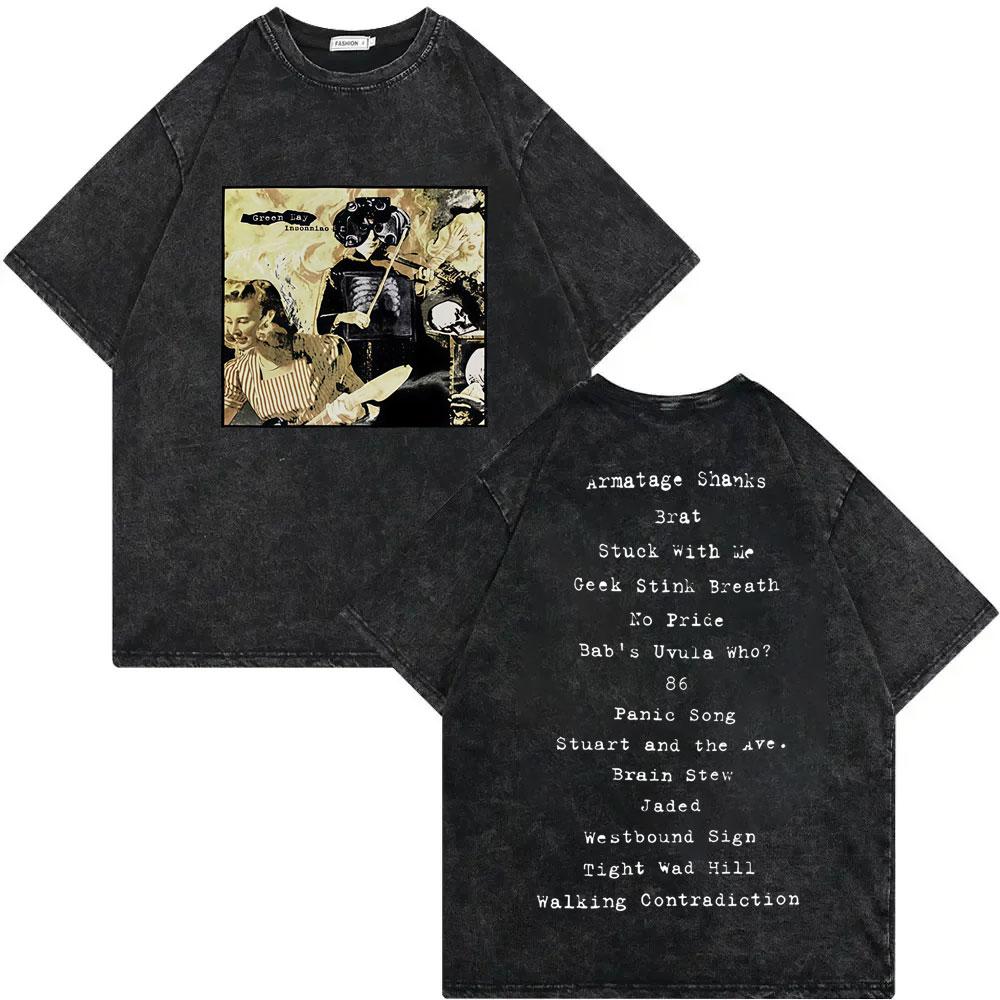 Rock Band Green Day Tour 2025 Merch T Shirt Fashion Rock Vintage Washed Tshirt Men Women Clothing Casual Short Sleeve Tshirts
