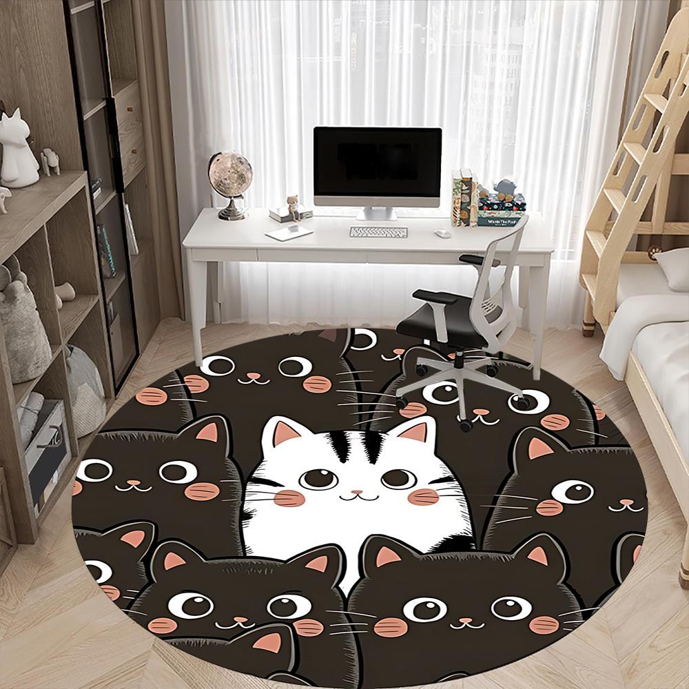 1pc Kitty Cats Office Round Area Rug, Under Office Chairs Bedroom Living Room Home Decor, Room Deco, Available in Various Sizes