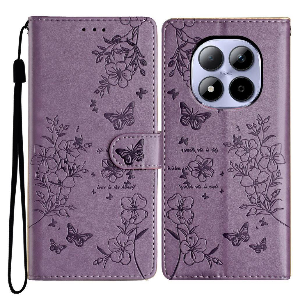 Dla Xiaomi Redmi Note 15 Pro 5G (Światowy) Etui na telefon portfelowe Skórzane etui z klapką z nadrukiem motyla i kwiatów ze smyczą