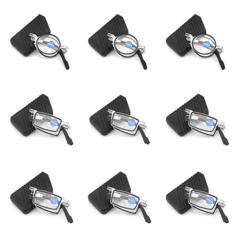 9PCS Folding Reading Glasses Men Women Anti Blue Light Lenses All Metal Frame Hyperopia Eyeglasses with Free Case