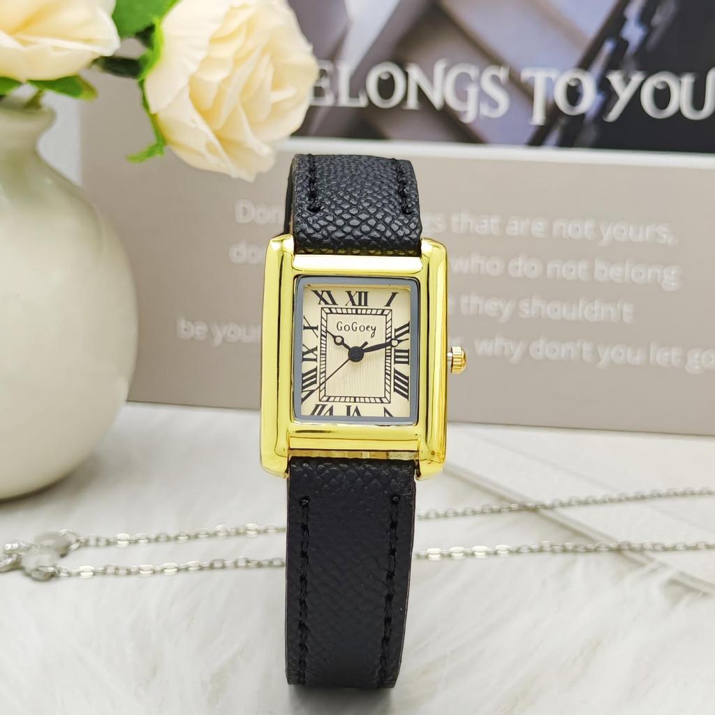 Luksusowe Rzymskie Prostokątne Zegarki Damskie ze Skórzanym Paskiem i Mechanizmem Kwarcowym