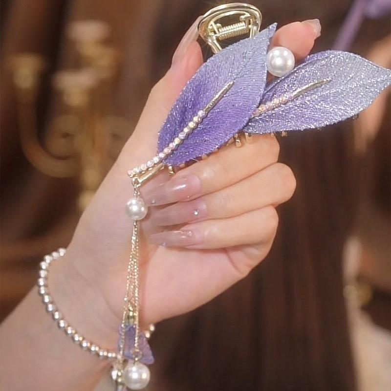 Premium sense flower tassel back head disc hairpin female one-word clip temperament twist clip grab clip headdress