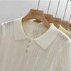 Solid Knitted T-shirts Hollow Out Thin Spring Summer Sweet T Shirt for Women Korean Elegant Top