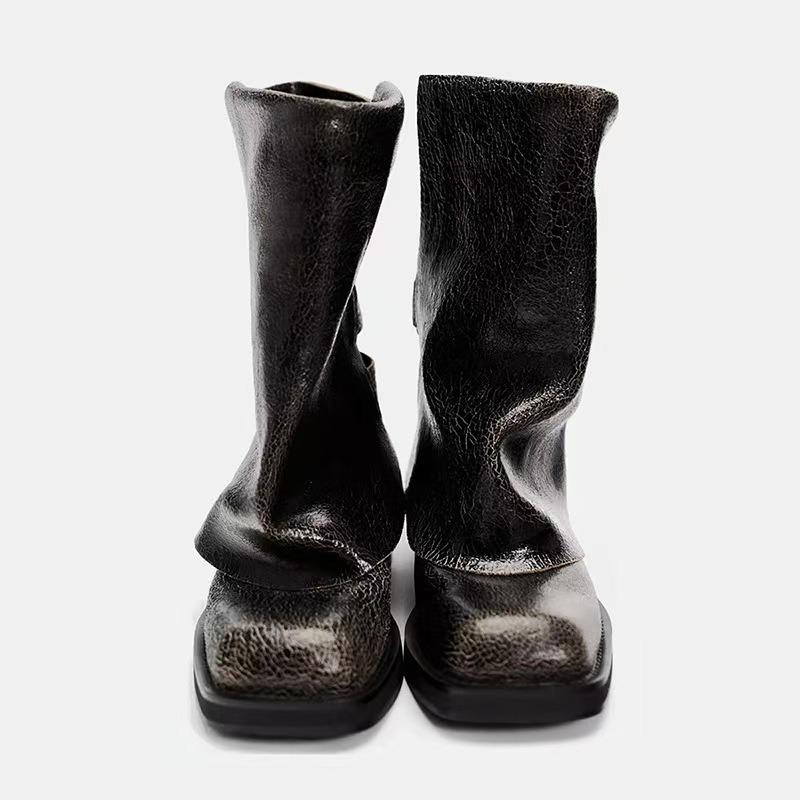 Design Sense Belt Buckle Pants Boots for Women for Women New Square Toe Short Boots Punk Thick Heel Women's Boots