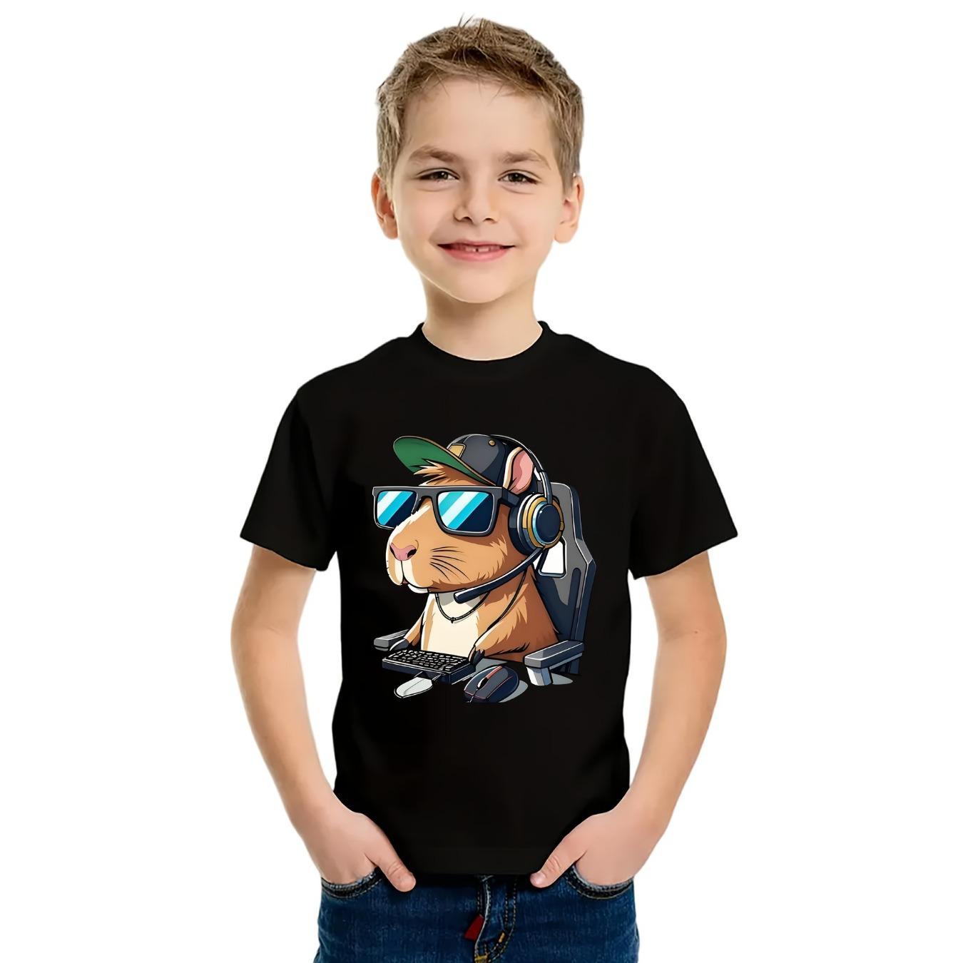 

Summer Round Neck Animal Pattern 3D Printed Top Fashionable Casual Short Sleeved Children s Boy T-shirts 170