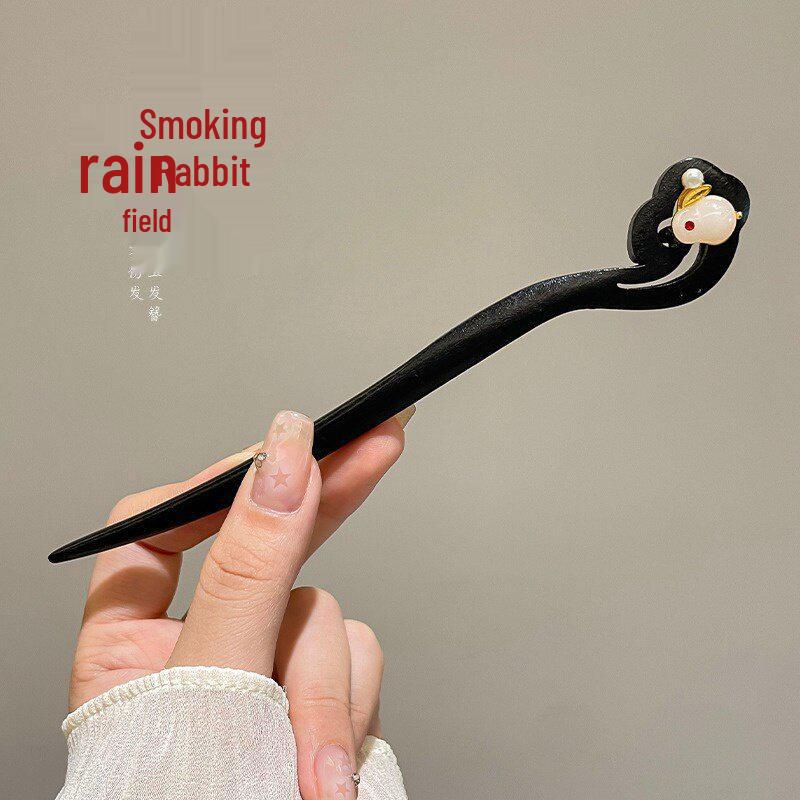 High-End Chinese Wooden Hairpin with Tassels – Ancient Style Ebony Faux for Women