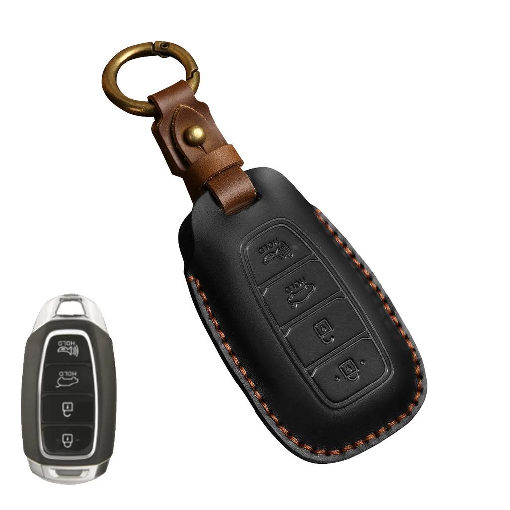 Leather Car Key Case Cover Fob Protect for Hyundai Fista I30 I35 I40 Kona Elantra Solaris Grandeur Accent Santa Fe Holder Shell