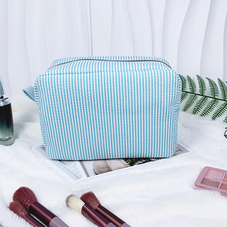 Vintage American Cotton Makeup Bag With Striped Pattern For Travel And Daily Use