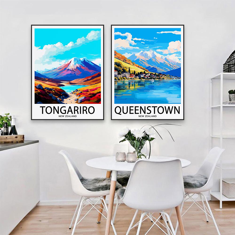 Modern Queenstown Travel Poster New Zealand Landscape Art Print Coloful Dunedin Tongariro Canvas Painting Home Room Decoration