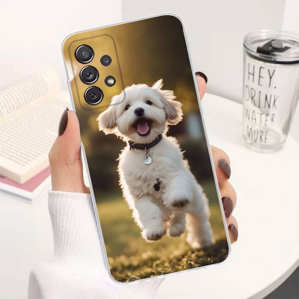 Cute Maltese Dog Phone For Samsung A30,71,51,S20,10,9,Ultra,FE,Lite, S21,23,22,PIus,Transparent, Silicone Case