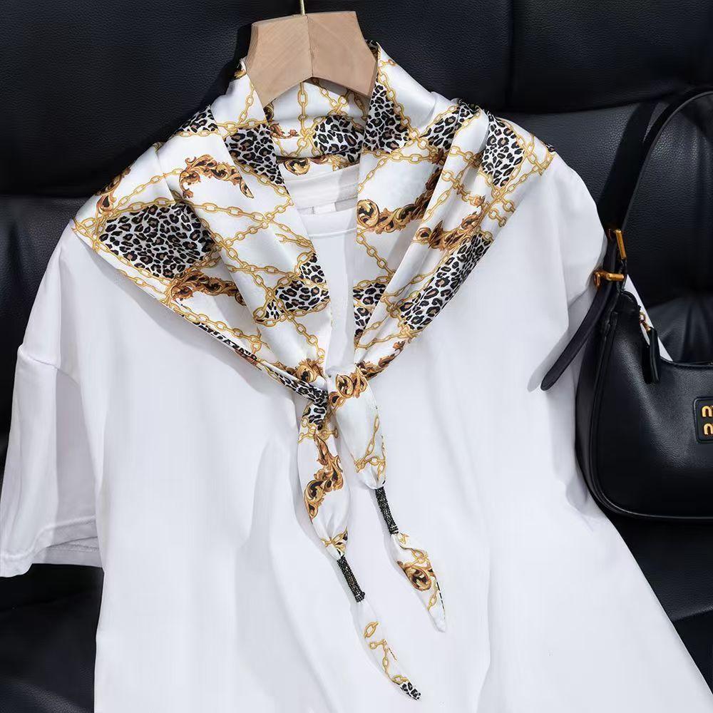 New simulated silk triangle scarf women's cashew flower small shawl neck protection silk scarf scarf fashion versatile scarf