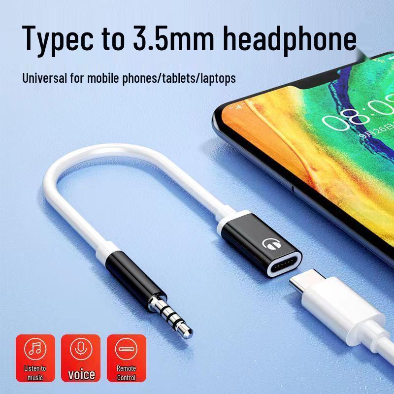 3.5mm Male to USB-C Female Flat Head to Round Head Earphone Adapter Cable