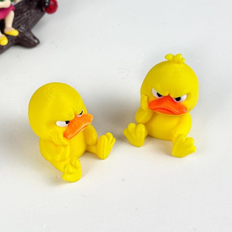 2pcs 3D Printed Angry Duck Figurine Home Decoration Gift For Kids Cartoon Yellow Duck Desktop Shelf Ornament