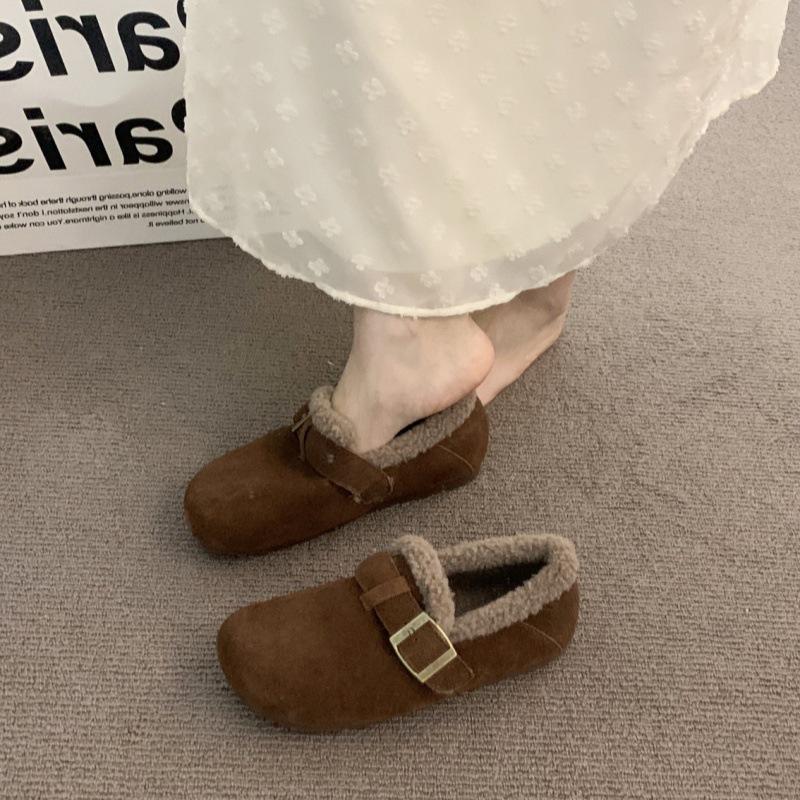 Thick-soled Velvet Boken Shoes for Women's Outer Wear 2025 Autumn and Winter New Models, One-pedal Ugly and Cute Evening Wind Warm Doudou Cotton Shoes