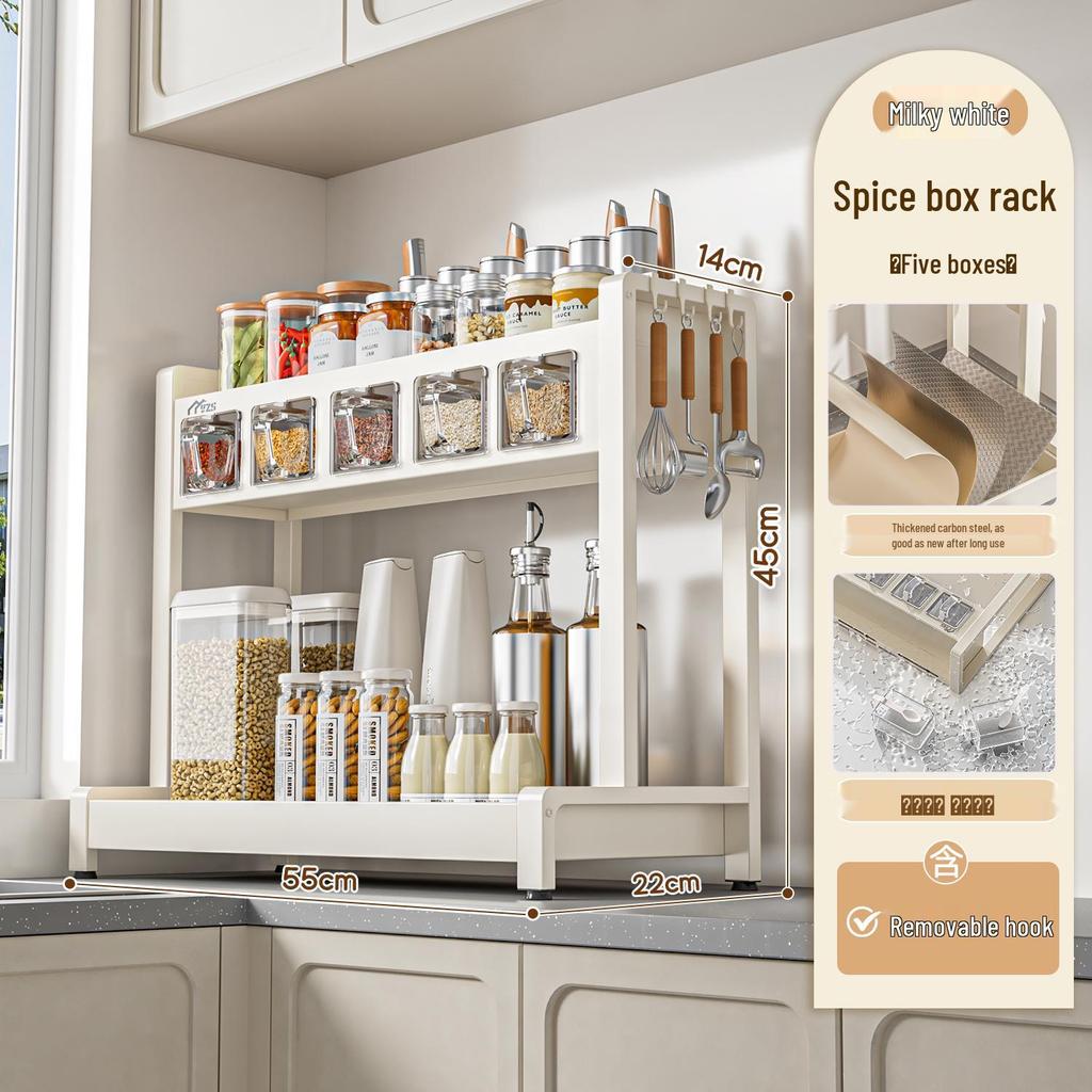 White Multifunctional Seasoning Rack & Knife Holder with Spice Storage Canisters