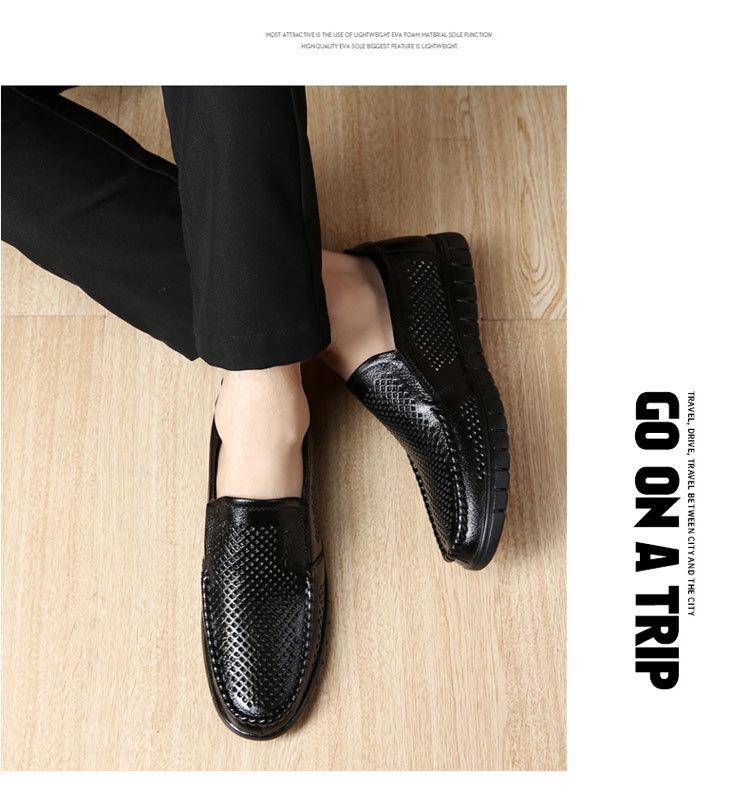 Men's Summer Breathable Leather Sandals - Hollow Out Design, Soft Sole, Cowhide for Middle-Aged & Elderly.