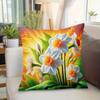 1Pc Daffodil Sunshine Print Throw Pillow Cover,Suitable For Sofa,Bedroom,Living Room,A Fresh Gift For Flower Lovers