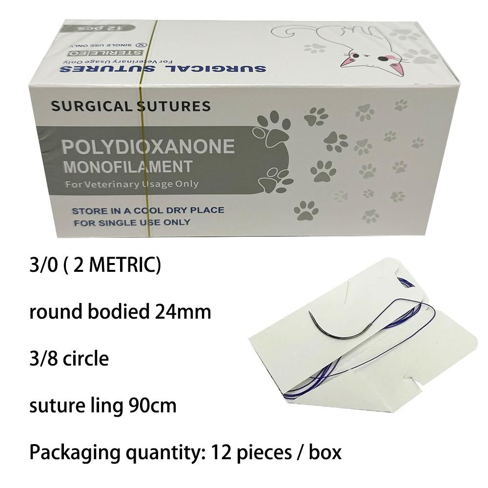 12pcs Pet Specific PDO 3/8 Circle 90CM With Needle 2/0 3/0 4/0 5/0 round bodied / reverse cutting Animal Cat Dog Pet Care Room 3