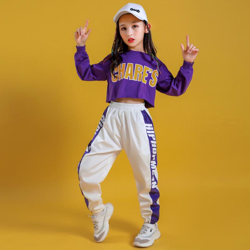 Girls' Hip Hop Dance Set: Trendy Korean-Style Crop Top Jazz Performance Costume