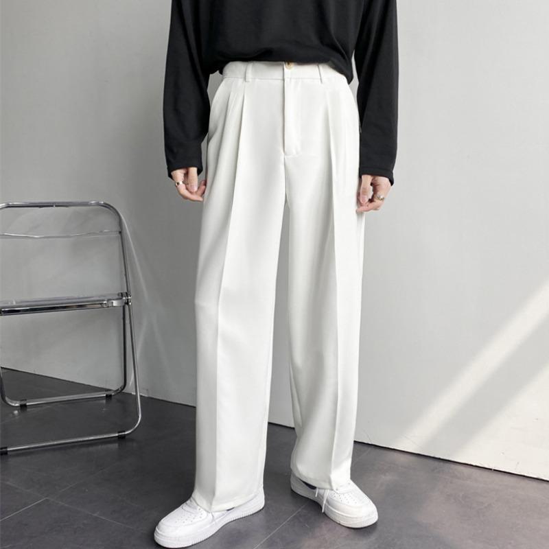 2024 New Men White Straight Pants Fashion Korean Loose Suit Trousers Casual Draped Baggy White Wide Pant Male Streetwear