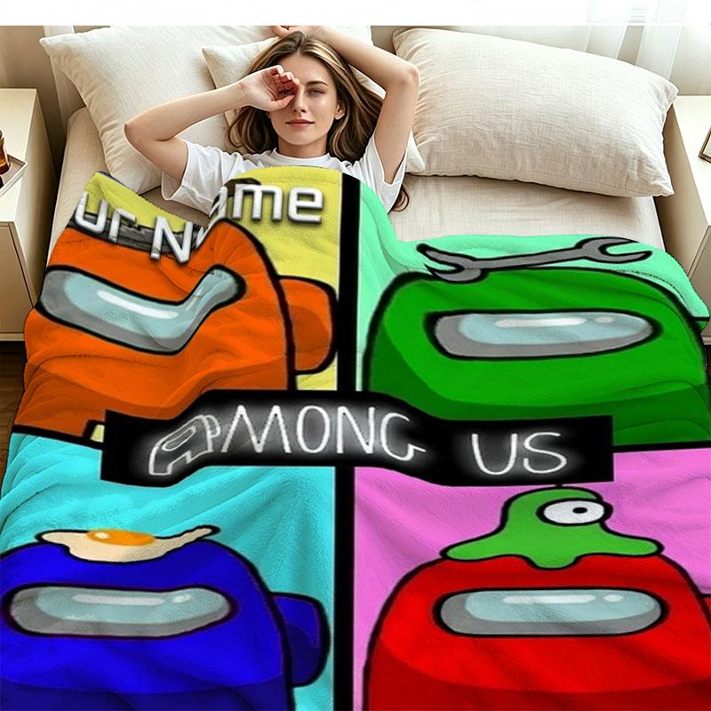 1PC Among Us Custom Name Patterned Flannel Blanket Suitable For All Seasons for Home Decor Warmth and Comfort Gifts Holiday Present
