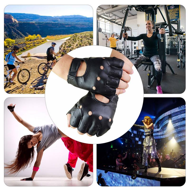1 Pair Unisex Black Synthetic Leather Fingerless Gloves Solid Female Half Finger For Women Men Punk Motor Cycling Gloves