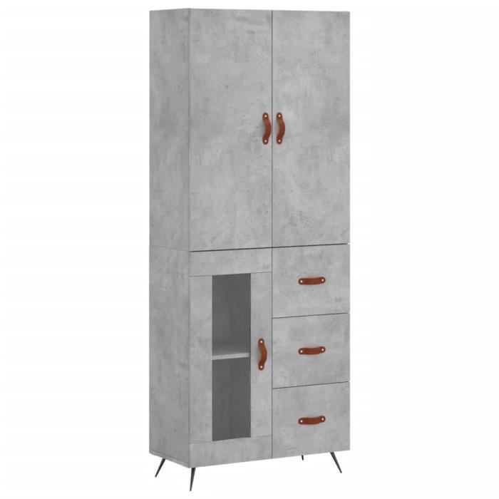 VidaXL Buffet haut Gris béton 69,5x34x180 cm Bois d'ingénierie 3195935