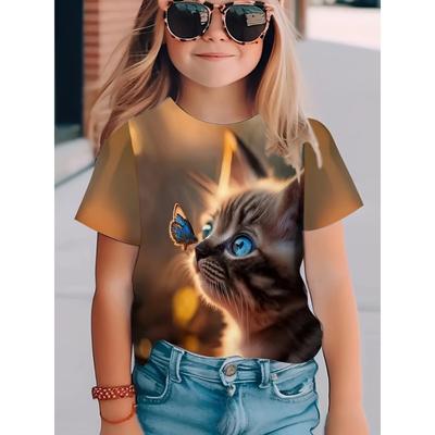 Kinderkleidung Mädchen T-Shirt Kurzarm 3D Niedliche Tiere Drucken Kinder Sommerkleidung Mode Rundhals T-Shirt Jungen T-Shirt Tops