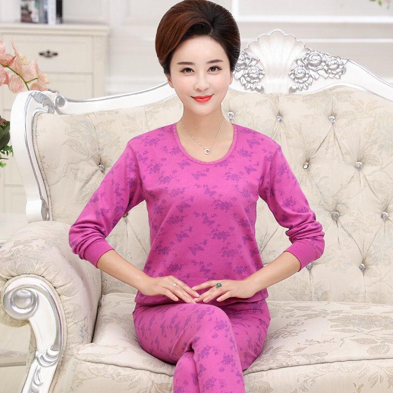 Women's Plus Size Cotton Warm Long Johns Set - Autumn Grandma Style