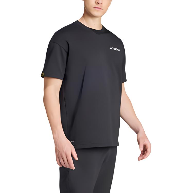 adidas National Geographic Graphics Schnelltrocknendes, sportliches, lässiges Pullover-T-Shirt mit kurzen Ärmeln und überschnittenen Schultern, Unisex-Oberteil, Schwarz, IX6565