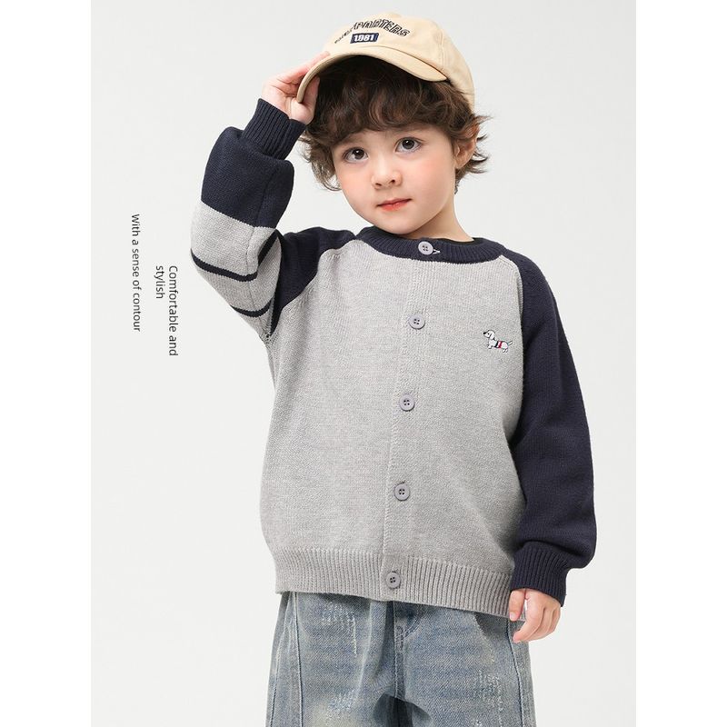 Right European Style Boys' Knitted Cardigan Jacket, 2025 Spring New Sweater, Spring New Top, Spring Style Children's Clothing