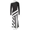 AC719 Women's Black & White Digital Print Striped T-shirt Dress with Nine-Sleeve, European & American Style