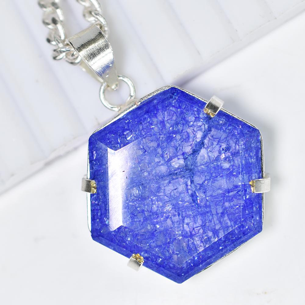 Natural Purple Tanzanite Fancy 70 Ct 925 CERTIFIED Sterling Silver Pendant Gems MY.PD-158-NS