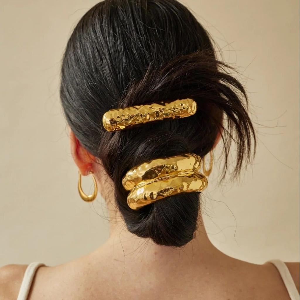 Retro Long Golden Metal Smooth Hammered Hairpin Minimalist Senior Hair Loop Accessories Ponytail Hair Pin Headwear Charm Jewelry
